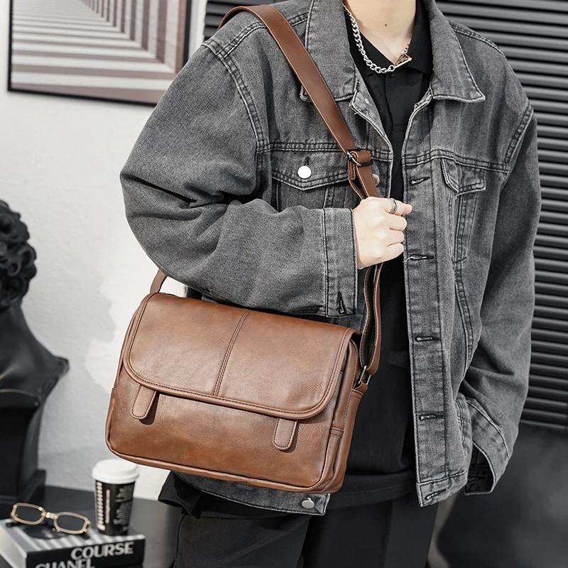 Imagem -05 - Bolsa de Ombro de Couro Retrô para Homens Bolsa Lateral Masculina Bolsa Crossbody Luxuosa Estilo Coreano Legal