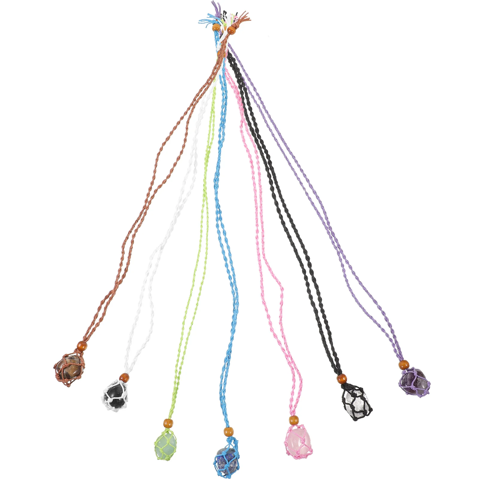 

7pcs Crystal Pendant Necklace Women Jewelry Simple Sweater Chain White Green Blue Purple Stone Holder