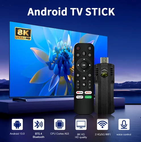 4K Streaming Smart TV Stick MX10 X1 4K Ultra 2GB 16GB WIFI Control remoto por voz Android 13 TV Sticks Set Top Box Fire Stick