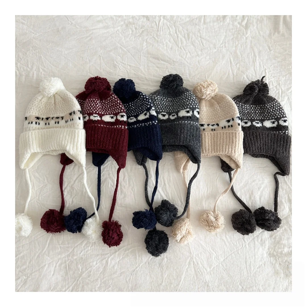

Kids Knit Baby Hat Winter Beanie with Earflaps & Pom Poms Warm Autumn Winter Children’s Knitted Headwear