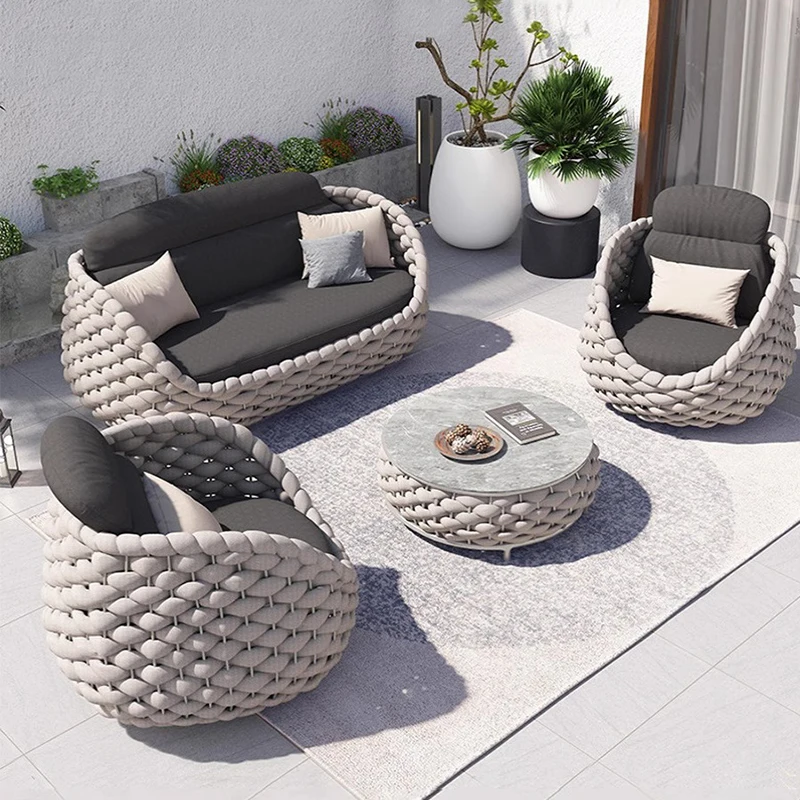 

Hot Sale Nordic Style Patio Casual Rattan Garden Furniture Set Metal Frame Modern Outdoor Furniture Sofas For Hotel Villa