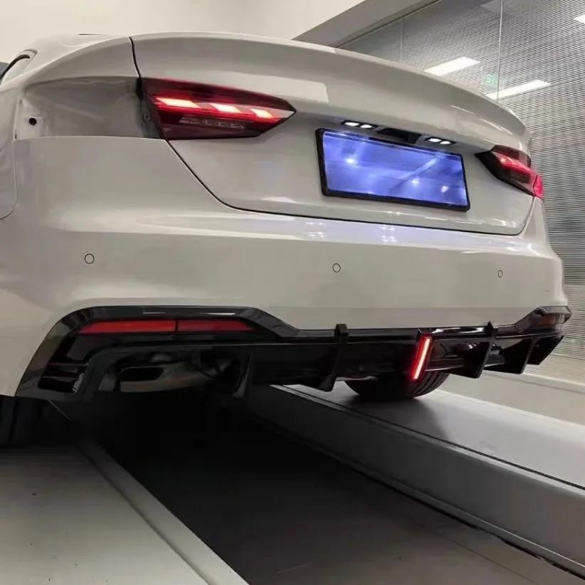 Rear Bumper Diffuser Spoiler With Exhaust Tips Splitters For Audi A5 Sline S5 2021-2024 Rear Diffuser With LED ABS Gloss Black - view 4