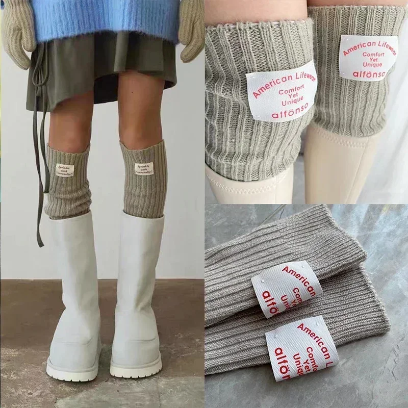 Chaussettes hautes d'hiver coréennes pour femmes, lettre sur le genou, jambières, manches chauffe-bras, gants sans doigts, Y2k