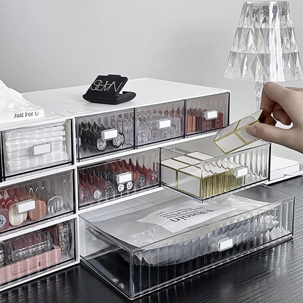 Acrylic Cosmetics Storage Box Makeup Organizer Drawer Desktop Transparent Dustproof Lipstick Makeup Brush Mask Storage Box Rack