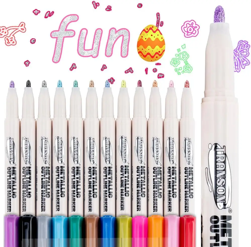 

12pcs Metallic Outline Shimmering Markers for Art Drawing Craft DIY Fun