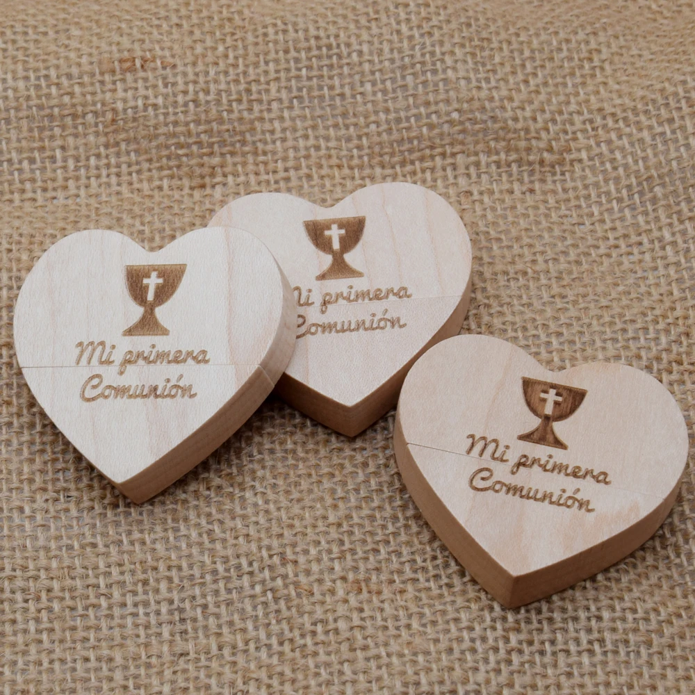 50pcs/lot Custom LOGO Free Walnut Wooden Heart USB2.0 High-speed 16GB 32GB 64GB Flash Drive Creative Pendrive Memory stick