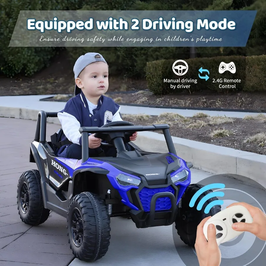 Carro elétrico utv 12v com controle remoto, passeio em veículos com suspensão de mola, faróis led, passeio em 4 rodas, buzina musical para