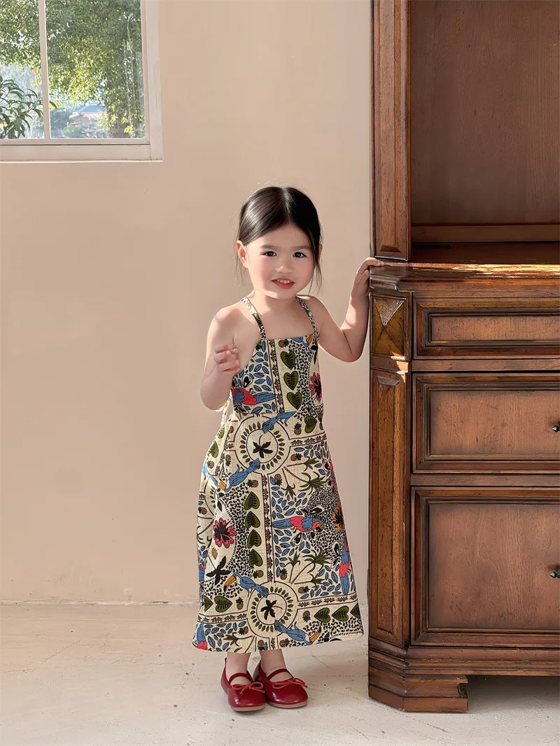 Korean Children's Clothing Girls' Dress 2026 Summer New Dress Vacation Style Backless Long Dress Princess Skirt