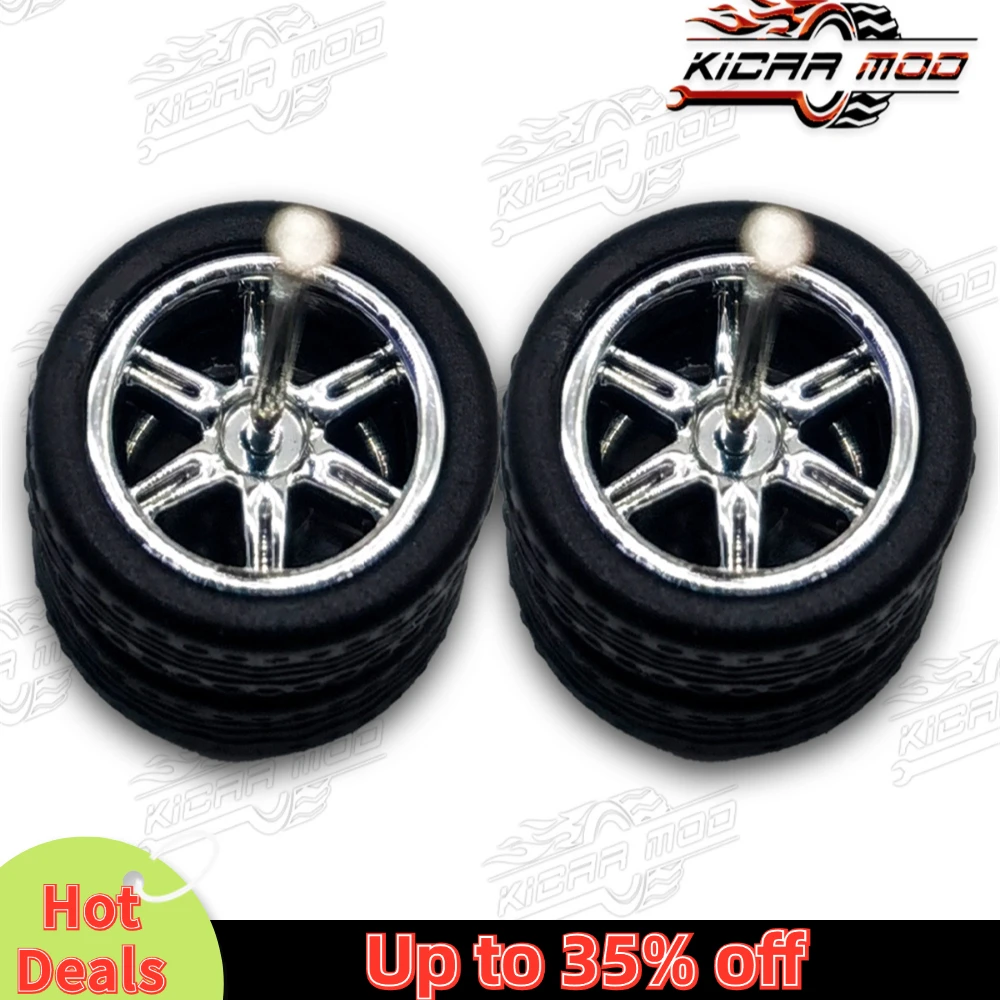 1/64 Model Car Wheels with Rubber Detachable Tires Six Spoke Refitting Parts for Diecast Toys Hot Wheels Matchbox D:11mm 1 Set