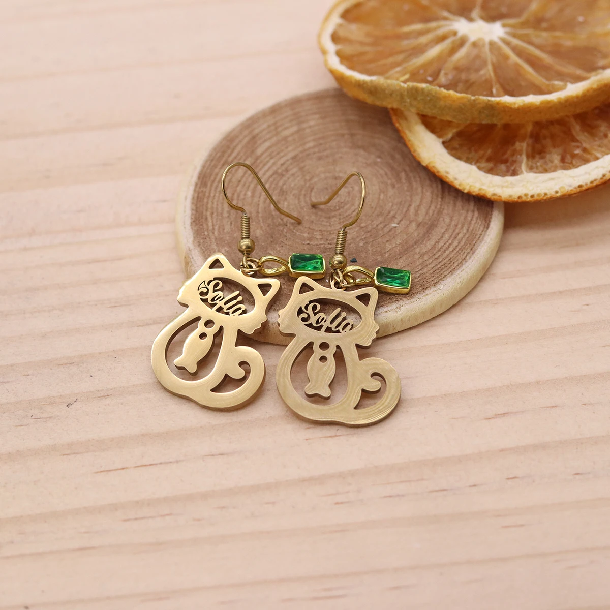 

Chandler Custom Name Cat & Fish Earrings, Stainless Steel Cute Animal Kitten Drop Earrings, Jewelry Female Ear Accessories