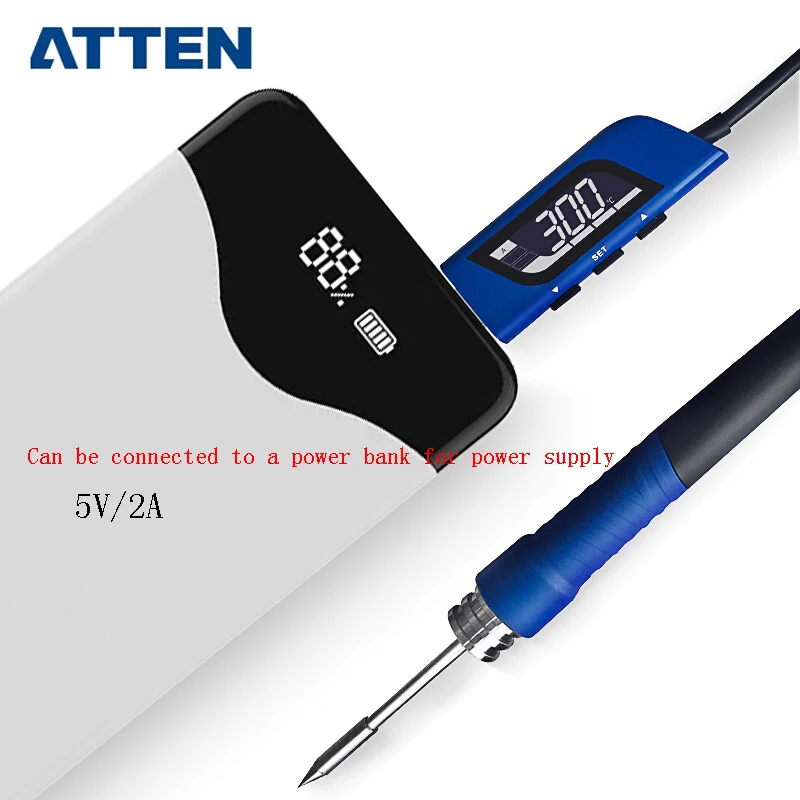ATTEN Smart Mini USB Electric Iron 5V 2A Adjustable Temperature 10W Precision Portable Soldering Pen Digital LED Display