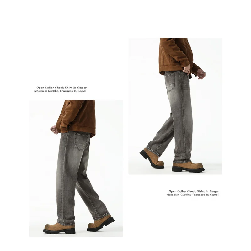 Pantalones vaqueros rectos para hombre, jeans sueltos simples, de alta gama, lavados, color caqui, a la moda, novedad de otoño, 2024