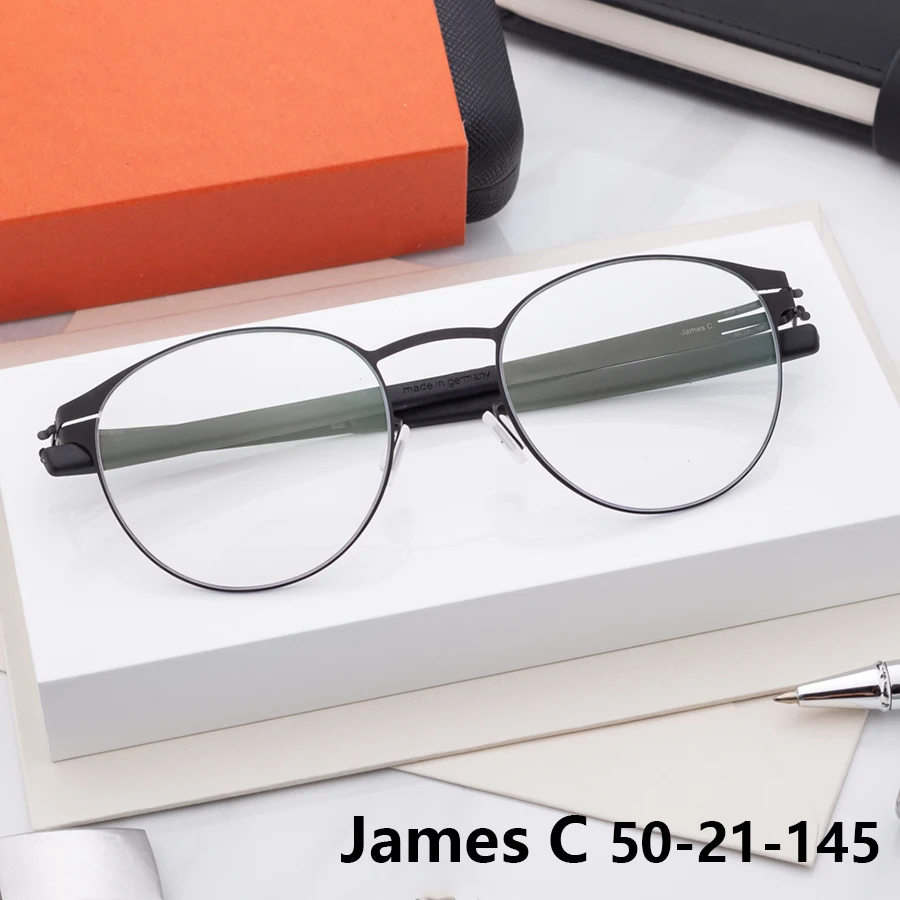 Germany Thin Stainless Oval Glasses Frame Men Women Jame C Ultralight Screwless Eyeglasses Luxury Handmade Designer Spectacle