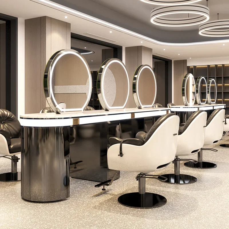 New stainless steel mirror table, high-end special hairdressing, double-sided marble hair cutting, perm and dyeing