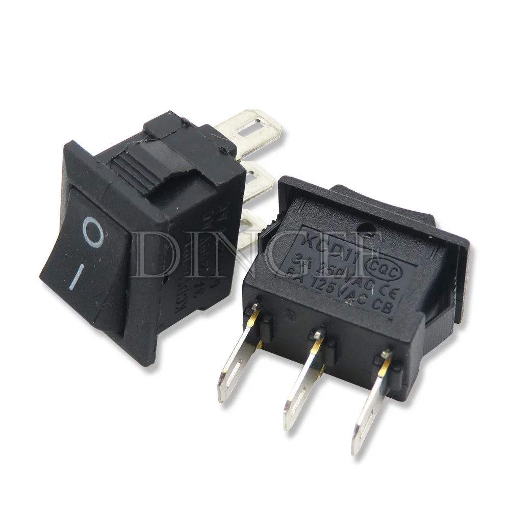 10PCS 3Pin 2PIN 3A 250V 10*15mm Black Red Button Rocker Switch ON OFF ON AC 10X15 Mini Rocker Power Switches