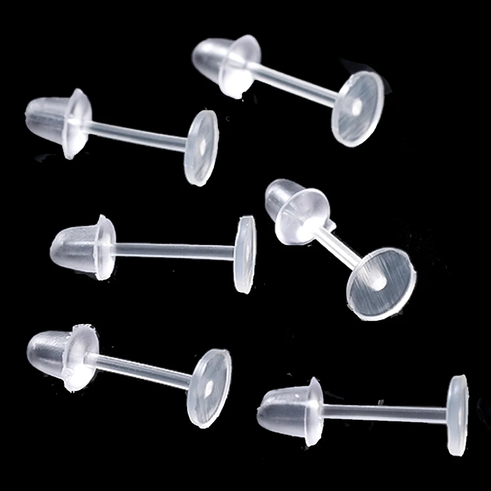 500 Pair 3/4/5mm Invisible Plastic Earrings Blank Pins with Clear Silicone Backs Stud Tiny Head For Ear Findings DIY Supplies