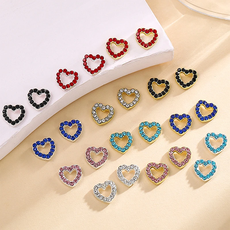 

10PCS 8mm Hollowed-out Love Heart Nail Art Charms Rhinestones Frame Accessories Luxury Alloy Nails Decorations Manicure Supplies