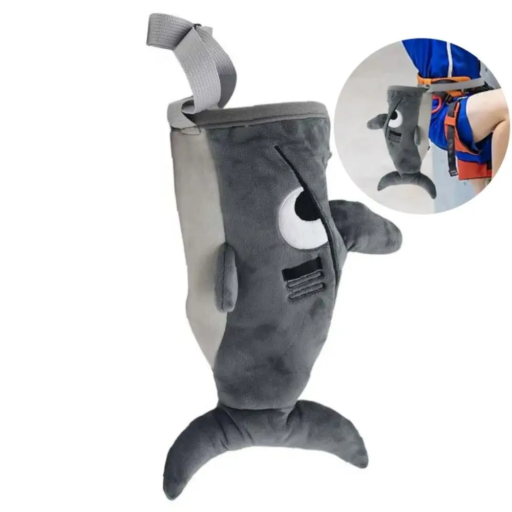 Flannel Shark Chalk Bag Rock Climbers Stuffed Animal Rock Climbing Bag Gray Bouldering Magnesium Powder Bag Gyming Sports Gift