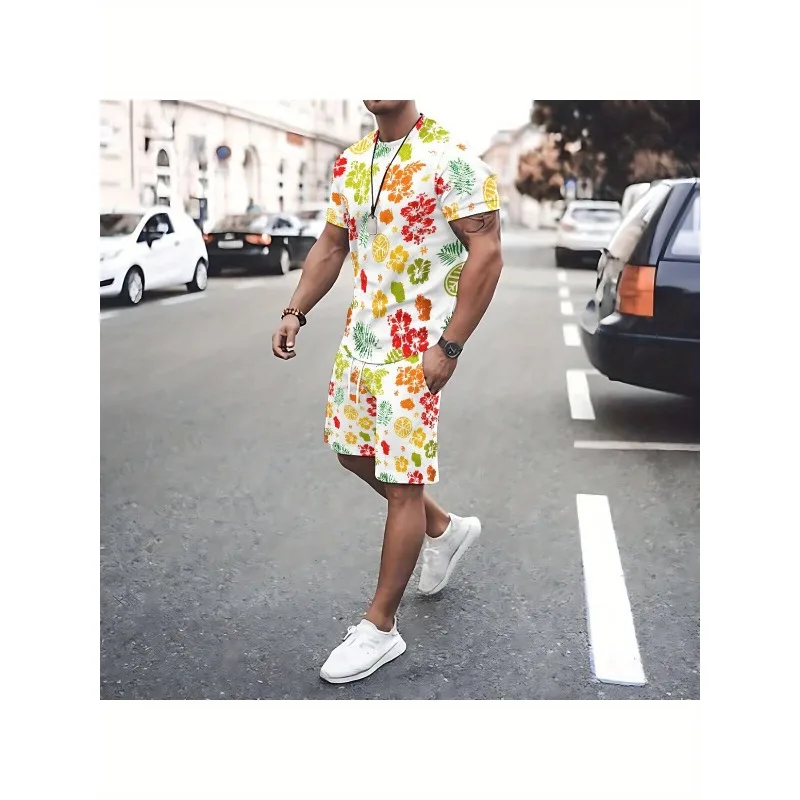 

2025 модная мужская футболка с 3D принтом, шорты, модный повседневный спортивный комплект из полиэфирного волокна