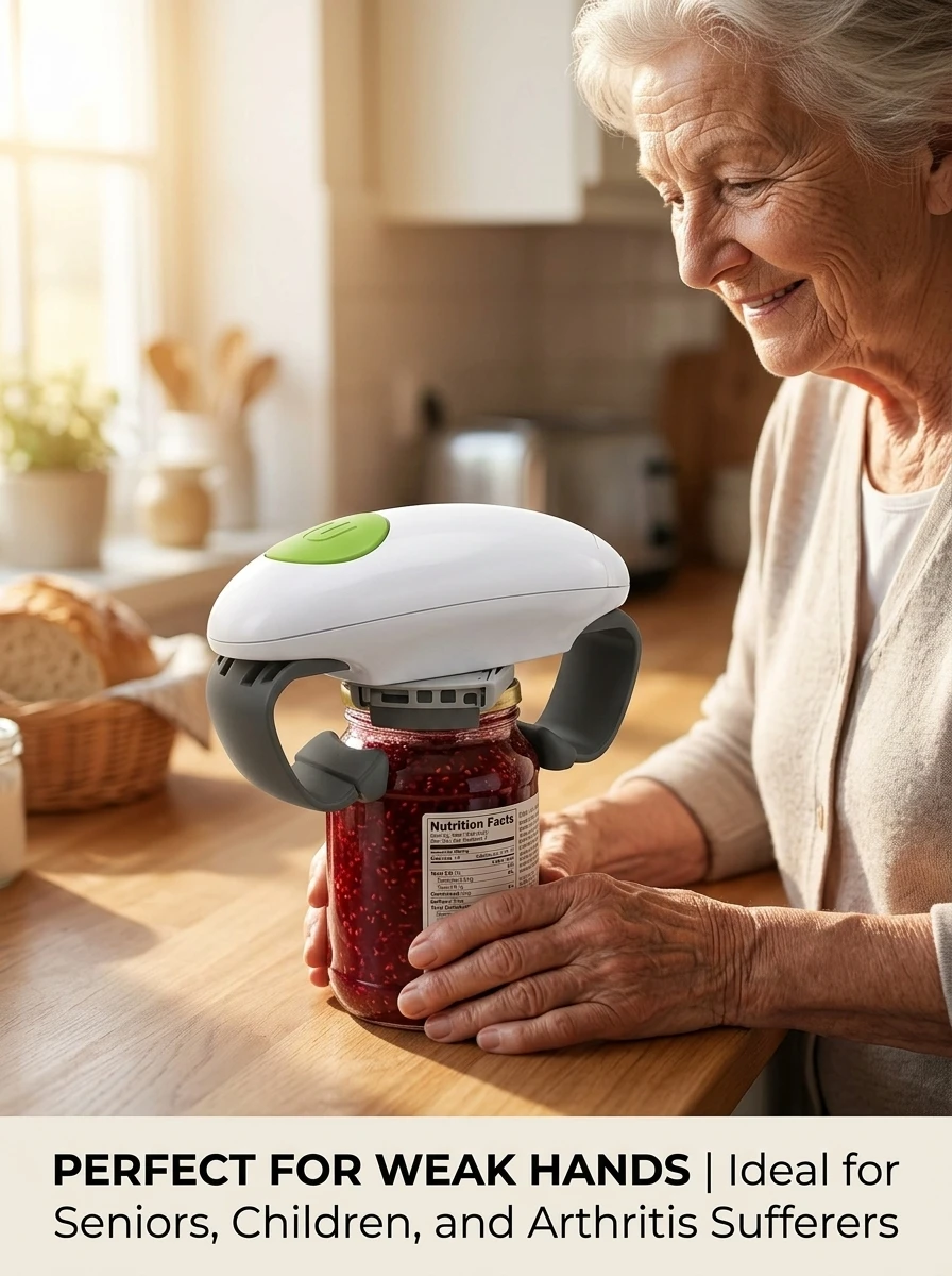 Electric Jar Opener Automatic Hands-Free Glass Lid Opener Kitchen Gadget for Arthritis and Weak Hands