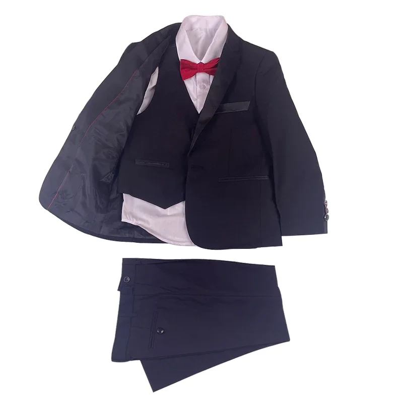 Spring Autumn Formal Boys Suits for Weddings Children Party Host Costume Black Blazer Vest Pants 3 Pièces Wholesale Clothing