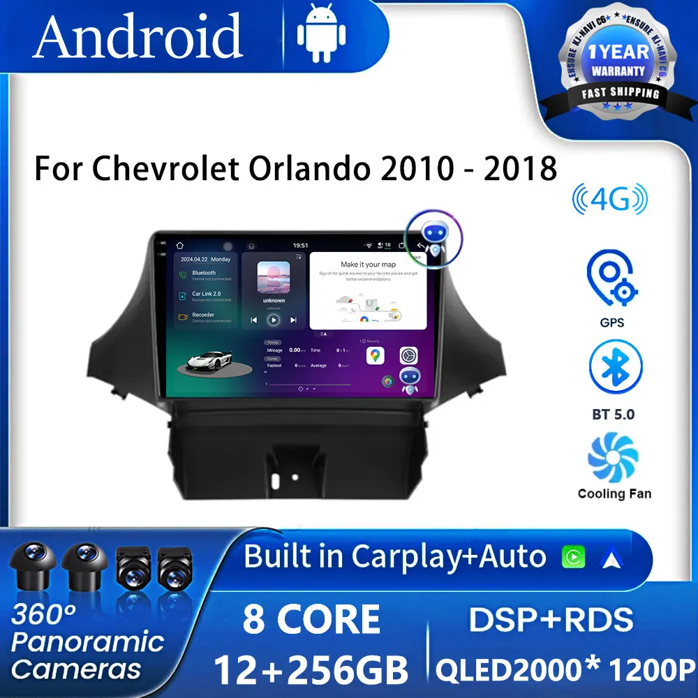 

9" Android 14 For Chevrolet Orlando 2010 - 2018 Car Radio Multimedia Video Player Navigation GPS intelligent system WIFI NO 2DIN