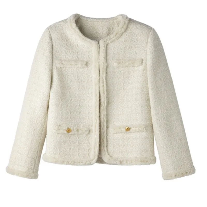 

Beige coarse tweed jacket, spring/autumn women's new woven texture, small fragrant style jacket, short top