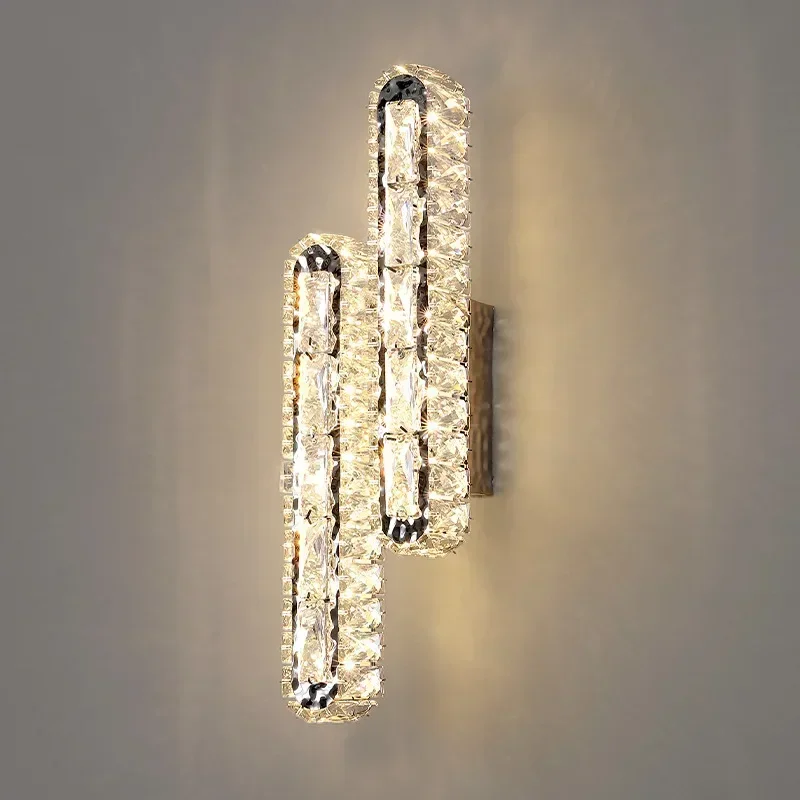 

LED Modern Crystal Wall Lamp Surface Mount Bedroom Aisle Parlor Dining LED Room Wall Lights Rectangle Silver Nordic Sconces