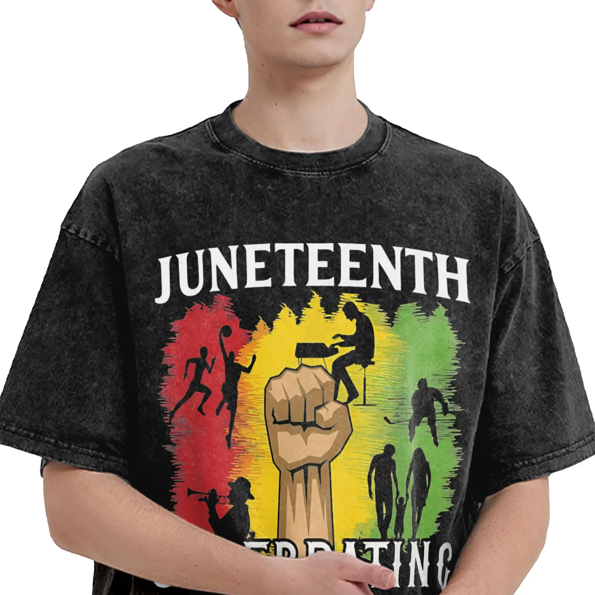 Graphic Printed Juneteenth Day 1865 June19th African American Pride Washed Shirts Apparel Oversize T-Shirt  for Men Women Shirt