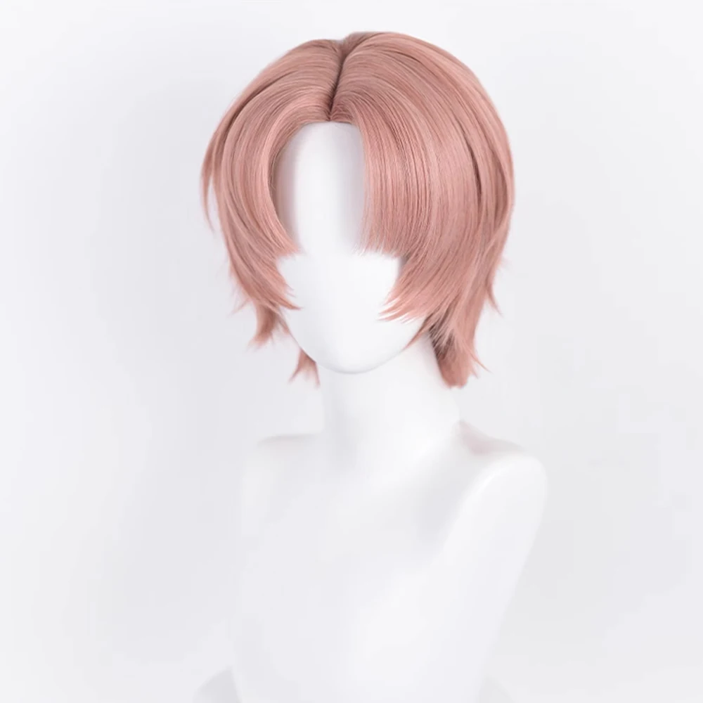 Pink Orange Synthetic Short Straight Wig Middle Part Men Anime Game Cosplay Fluffy Hair Heat Resistant Wig for Daily Party