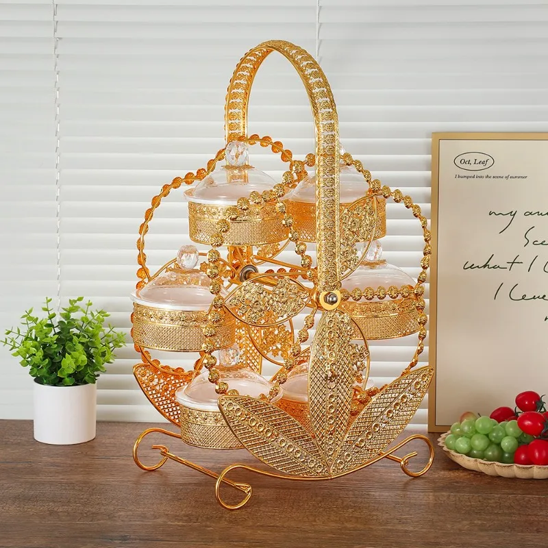 

Wrought iron acrylic dried fruit box exquisite high-end windmill rotating snack plate creative living room