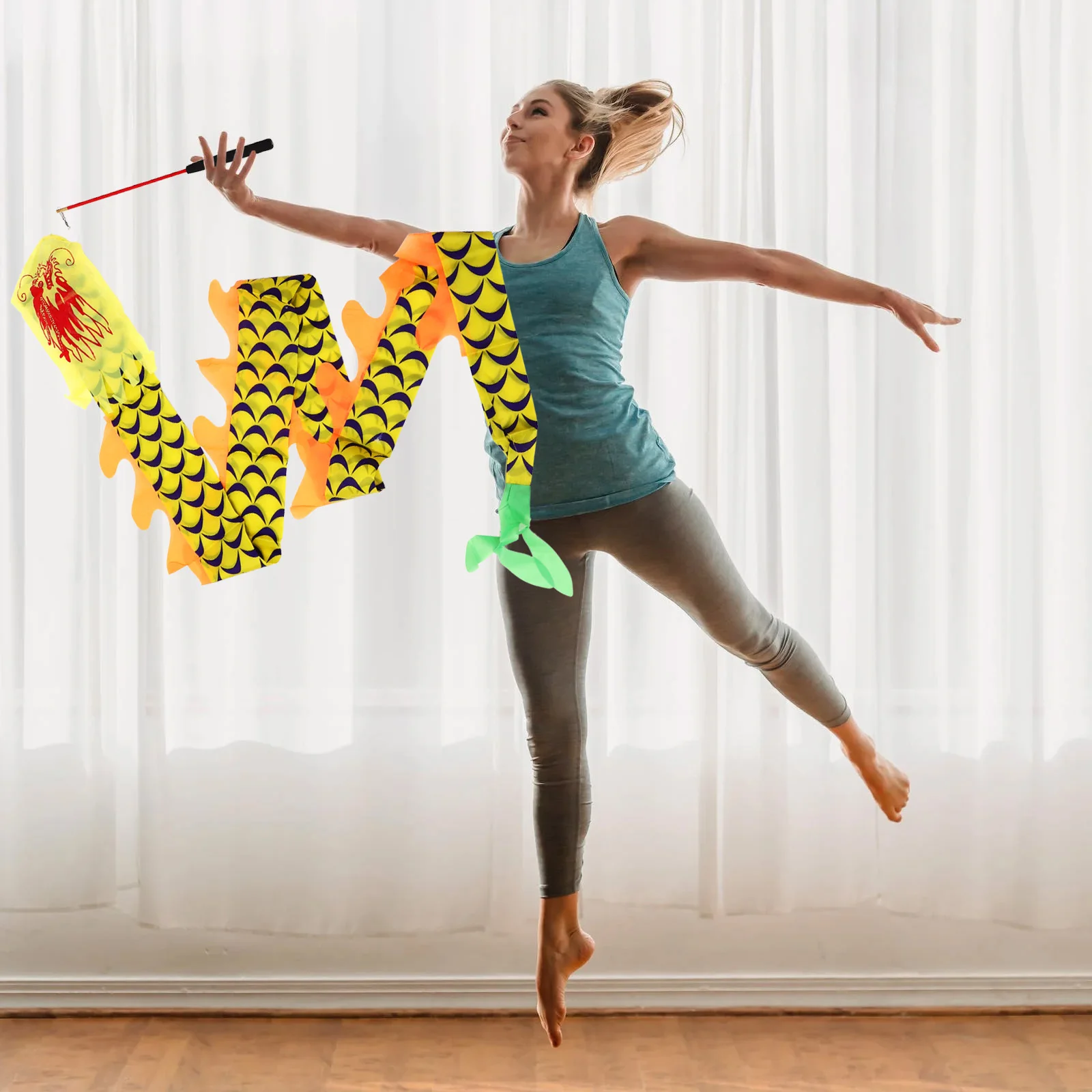 

1Set Dance Dragon Ribbon Premium Flexible Portable Handle Outdoor Fitness Performing Streamer Children Activity Accessory