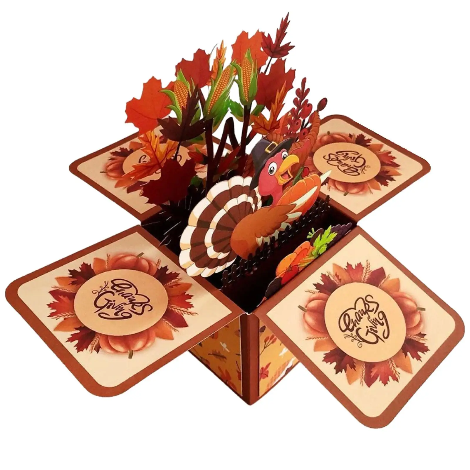 Thanksgiving Day Popup Card Harvest Gift Card Fall with Note Card and Envelope 3D Turkey Thanksgiving Card for Women Men Festive