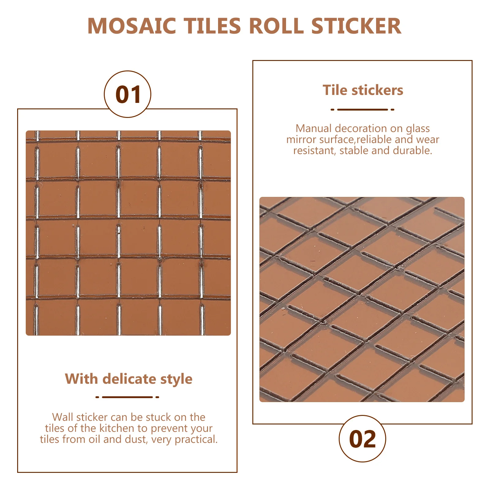 

6pcs 6 Rolls Mosaic Tile Stickers Self-Adhesive For Kitchen Bathroom Wall Decor Diy Home Decoration Garden Tiles Decal