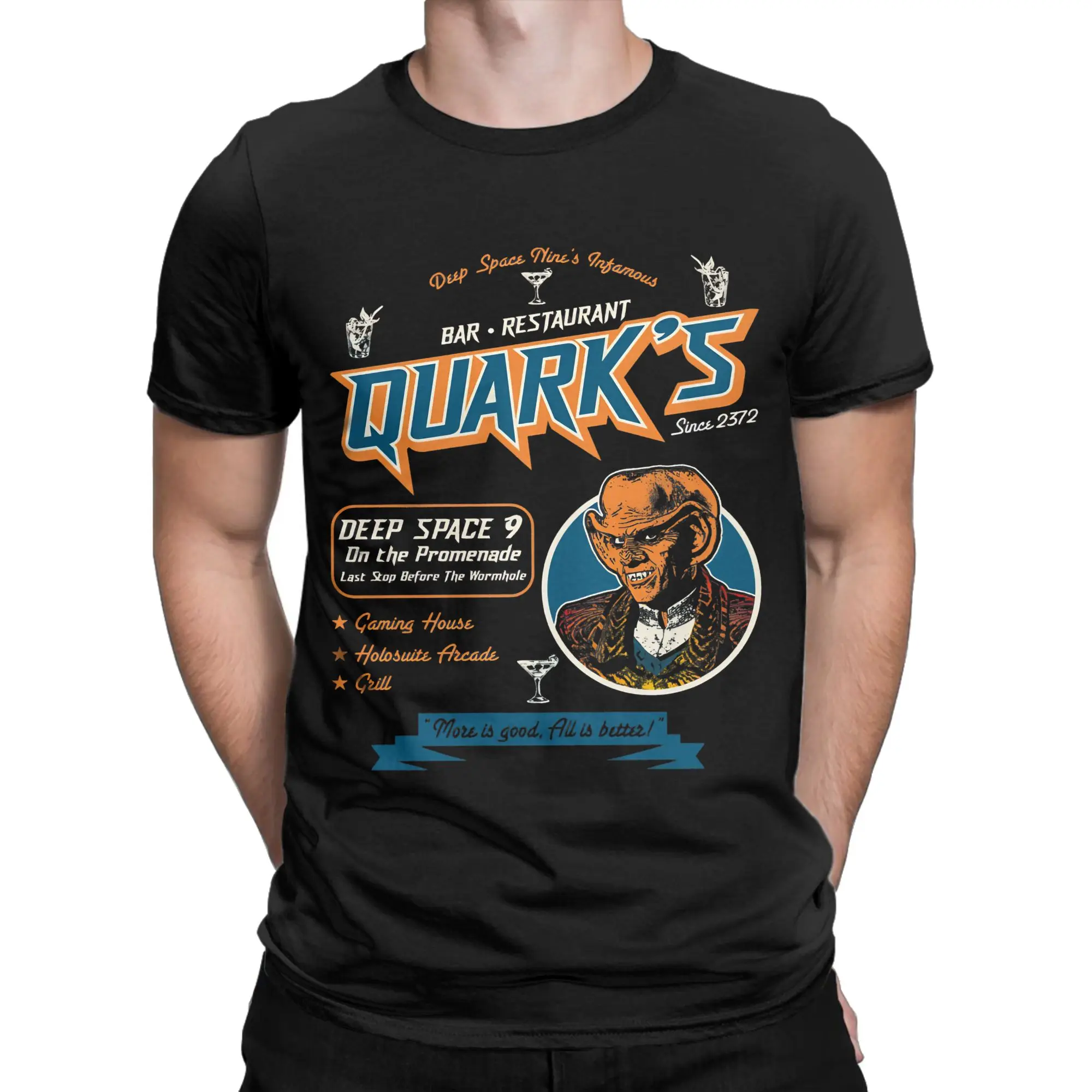 Quark Deep Space Bar Dks  T Shirts Men's  Cotton Creative T-Shirt Round Collar Stars Treks Tees Short Sleeve Clothes Original