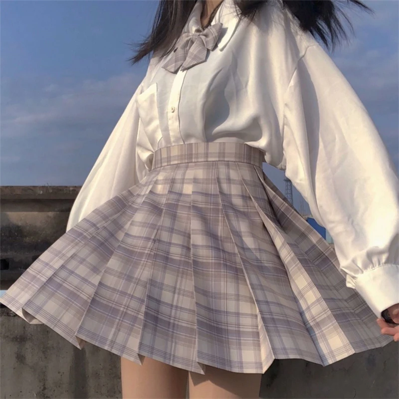 [Jian Xue] Girls Short Sleeve Summer Short High Waist Pleated Skirts Plaid Skirts Women Dress For JK School Uniform Students