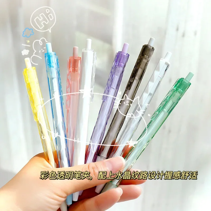 

50pcs Colored diamond crystal push neutral pen ins wind press type student test brush pen 0.5 Black Signature Pen B