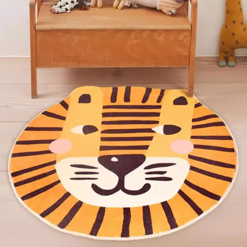 Round Fluffy Carpet For Living Room Plush Bedroom Rugs For Kids Lion Tiger Rabbit Cartoon Hairy Nursery Play Mat For Children