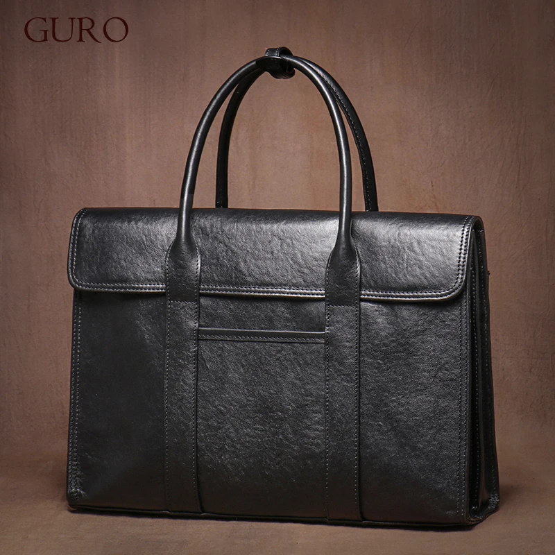 

GURO Luxury Genuine Leather Handbag Men Higher Quality Natural Cowhide Executive Briefcase Daily Business Office File Laptop Bag