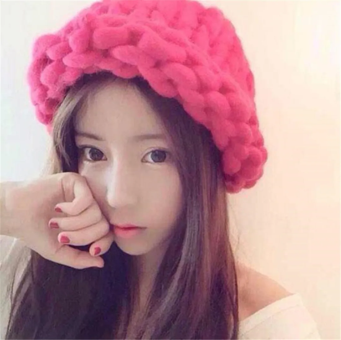 Women Handmade Bucket Hat Fashion Coarse Yarn Braid Knit Hat