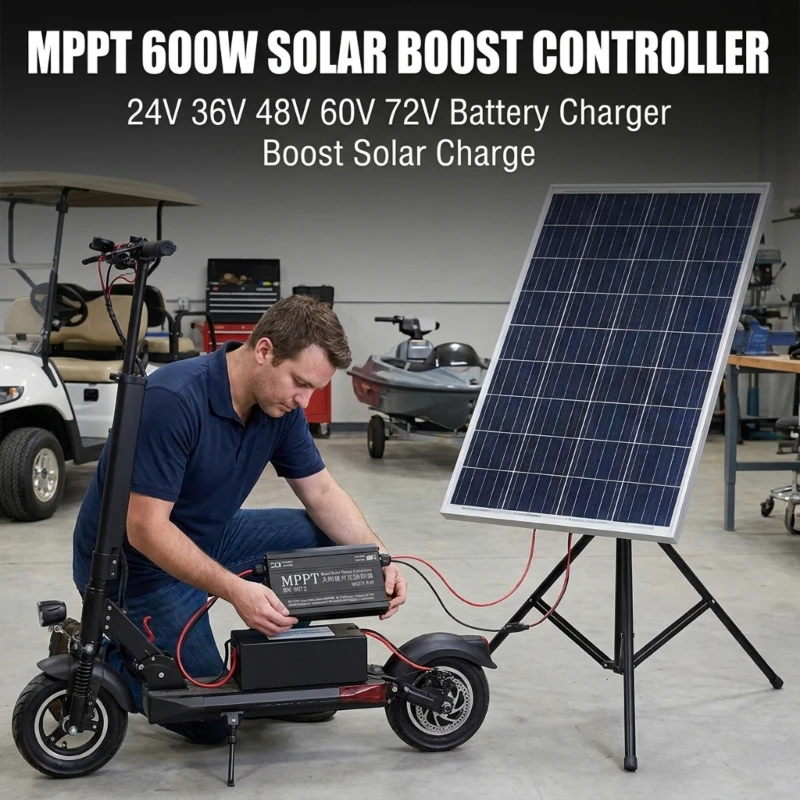 MPPT 600W Solar Input Module 12V-50V for Electric Vehicle Battery Charging, 24V-72V Battery Support, Metal Housing F19E