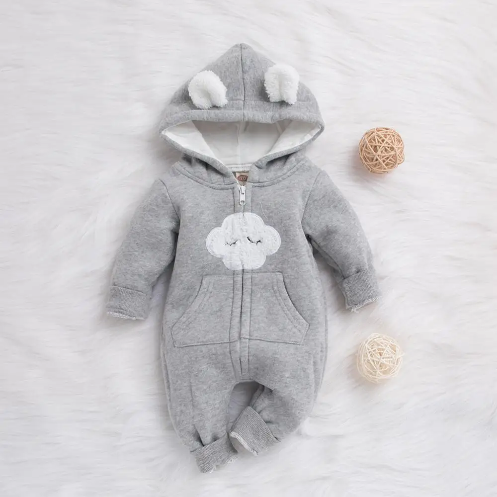 PatPat Winter Baby Adorable Cloud Hooded Baby Rompers for Baby Boys and Baby Girls Warm Unisex Baby Bodysuit Clothes