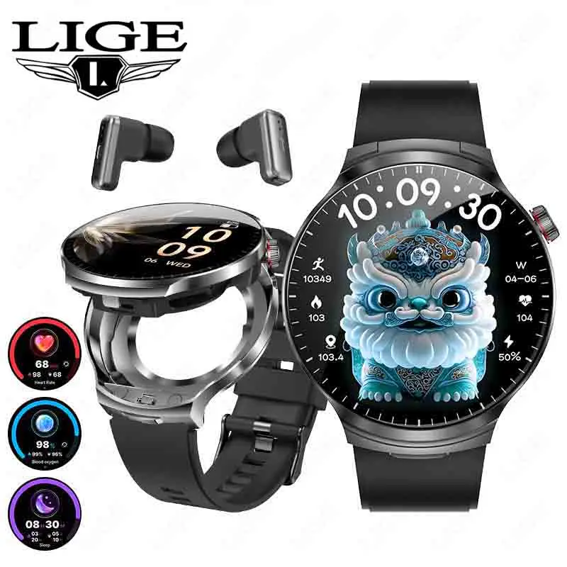 LUIK Nieuwe Smart Horloge TWS 2-in-1 Headset Bluetooth Oproep Hartslagmeter Sport Fitness Tracker Koptelefoon Muziek spelen Smartwatch