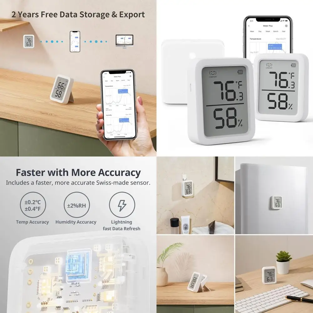 

Bluetooth Home Hygrometer with Temperature Sensor, Large Display, App Control and Alerts (Meter Plus Duo & Hub Mini)