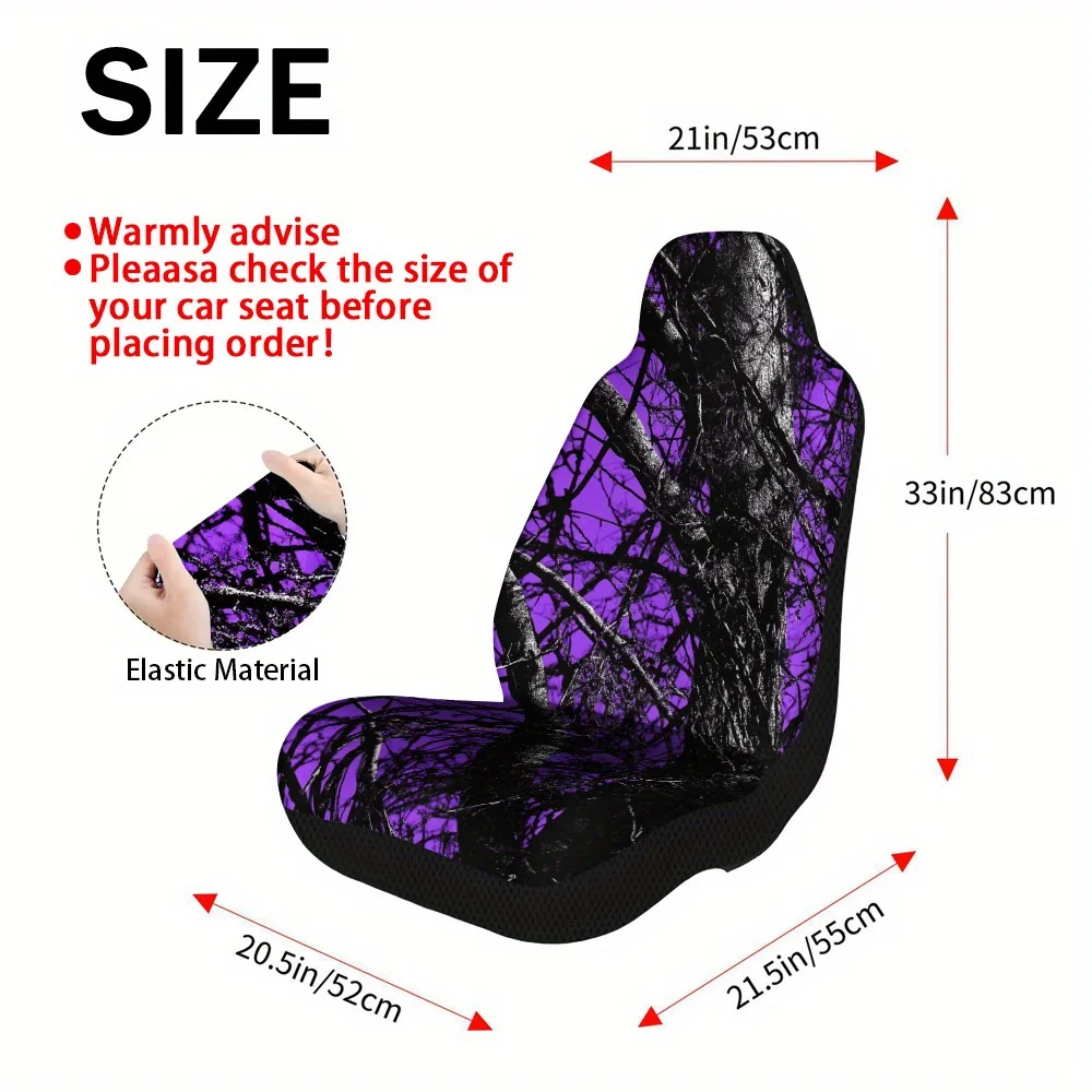 2pcs Car Seat Covers Set, Dark Branches On Purple Print, Fashionable Vehicle Seat Covers. Fits Holiday Hometown Trips, Daily Sh