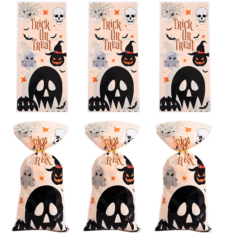 Halloween Plastic Candy Bags Spooky Pumpkin Spider Snack Dessert Packaging Bags Birthday Baby Shower Cookie Decorating Bags