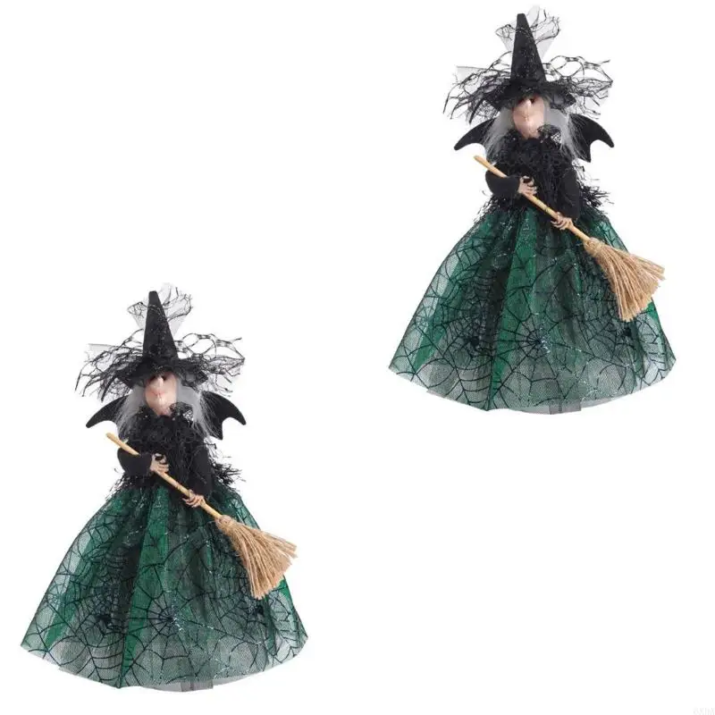 Halloween Witch Tree Toppers Decorations Witches Doll with Spiders Web Dress 6XDA