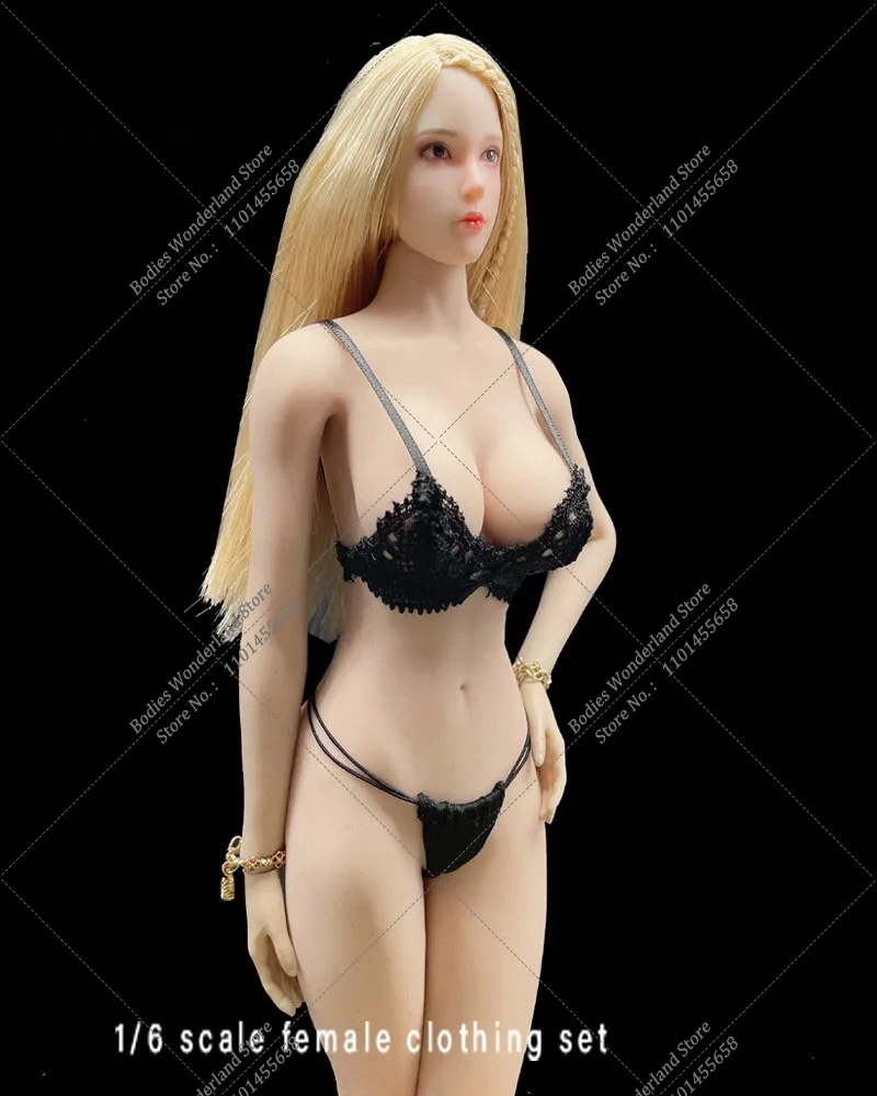 Zwart/Wit Kleur 1/6 Schaal Klassieke Vrouwen Kanten Bh String Ondergoed Set Transparante Lingerie Set Voor 123 Inch Action Figure Body