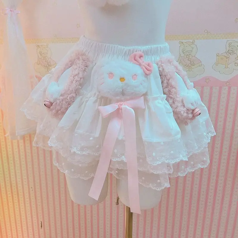 Cosplay HelloKitty Crop Top Lace Trim Bows Decoration Sweet and Off Shoulder Sling Lolita Style Aesthetic Anti Glare Short Skirt - view 4