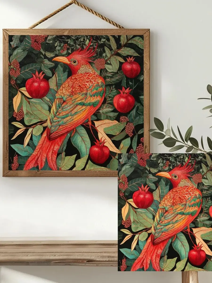 1 Stück 40x40 cm/15,74 Zoll Granatäpfel und Vögel Gestempeltes Kreuzstich-Set DIY-Kit 11CT/14CT DIY-Stickset DIY-Kreuzstich-Set – Detail 1